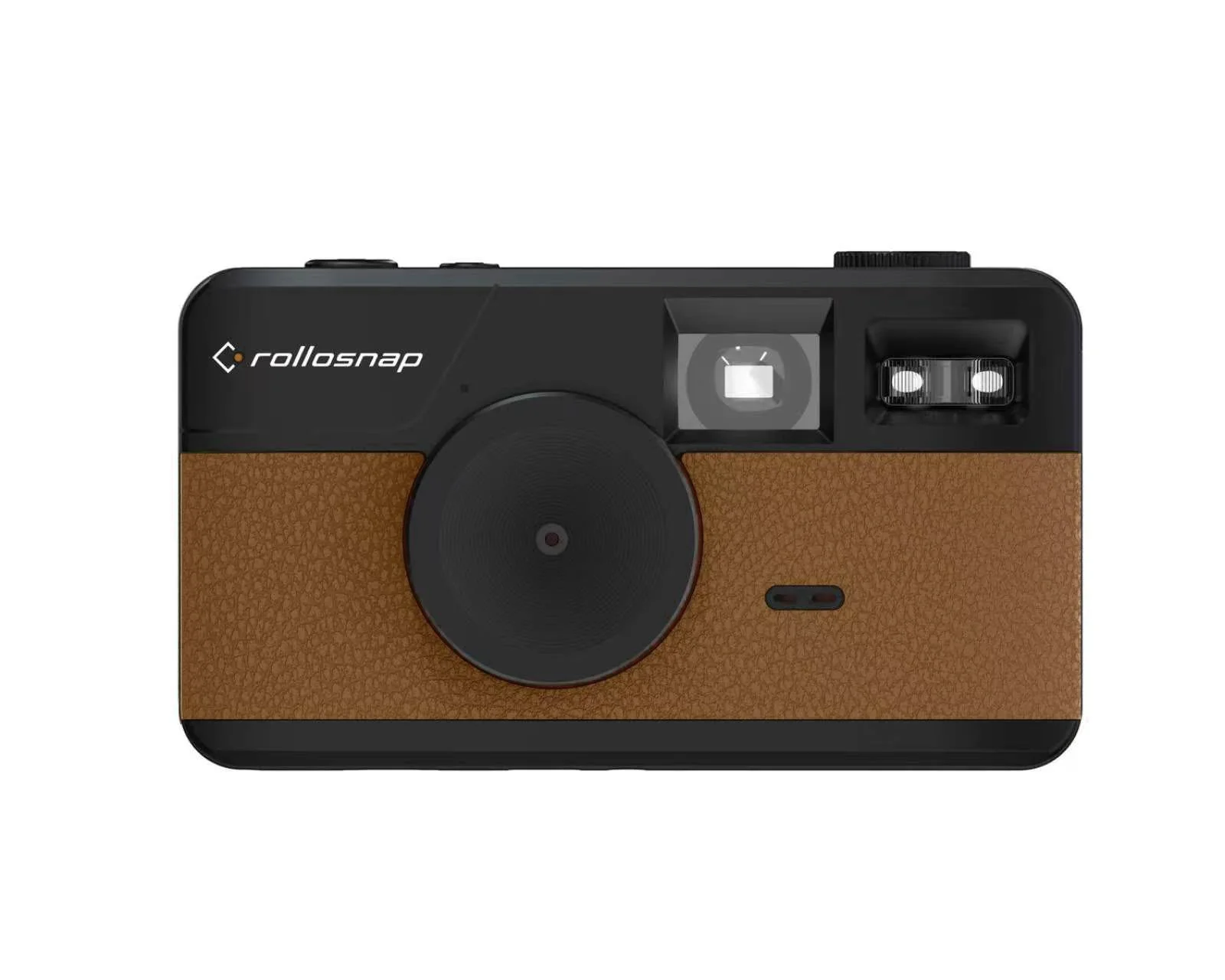 מצלמת Rollosnap בגימור עור קאמל רטרו, מבט מלפנים
